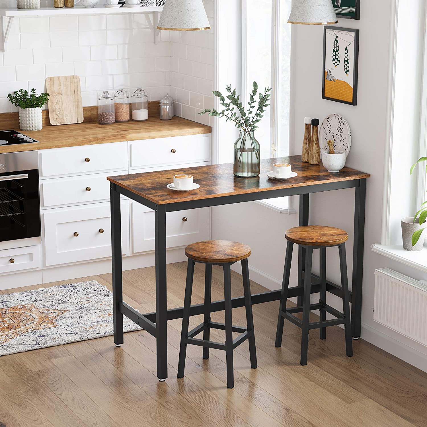 tabourets de bar 2 pcs 32x65cm siège rond bois marron métal megamix.sk