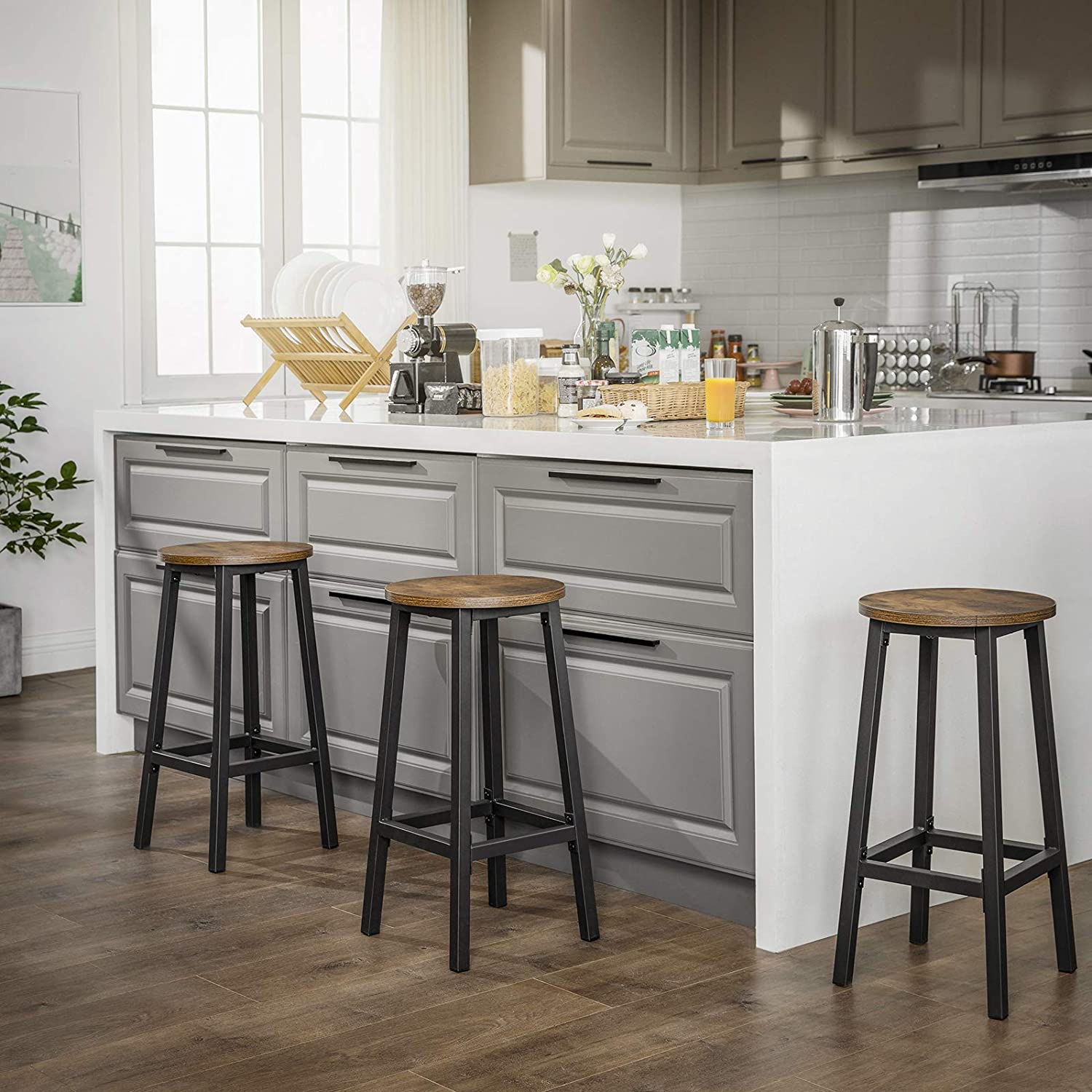 tabourets de bar 2 pcs 32x65cm siège rond bois marron métal megamix.sk