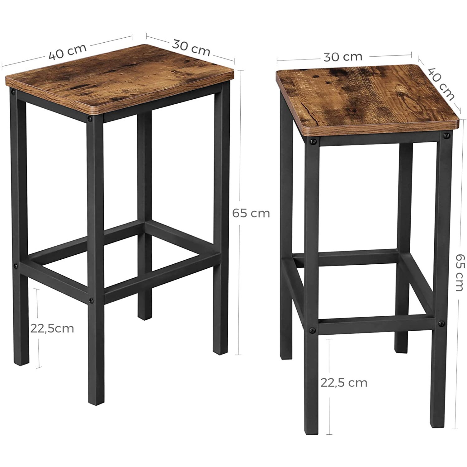 tabourets de bar 2pcs 40x30x65cm bois marron métal megamix.sk