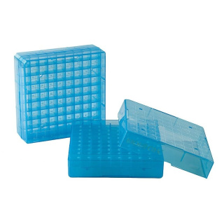 Box na skúmavky PP, 81 miest, modrý - pre Eppendorf a Cryo skúmavky 0,5 - 2,0 ml