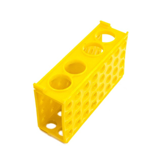 Support à éprouvettes 4 en 1, petit, jaune – PP, 170 × 90 × 50 mm, de laboratoire
