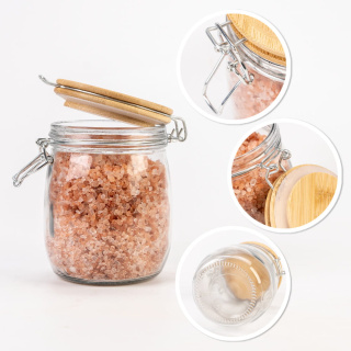 Contenant en verre boîte 700ml 14cm avec couvercle en bois étanche