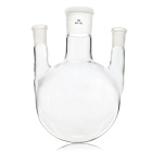 Bouteille à col triangulaire avec fond rond, cols droits, 100 ml, joints coniques 29/14/14, verre borosilicaté (BORO 3.3)