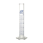 Cylindre gradué en verre, 50 ml, classe B, graduation bleue, base hexagonale en verre