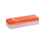 Support à éprouvettes Eppendorf bilatéral avec couvercle, 60 emplacements, 0,5–2,0 ml, orange – PP