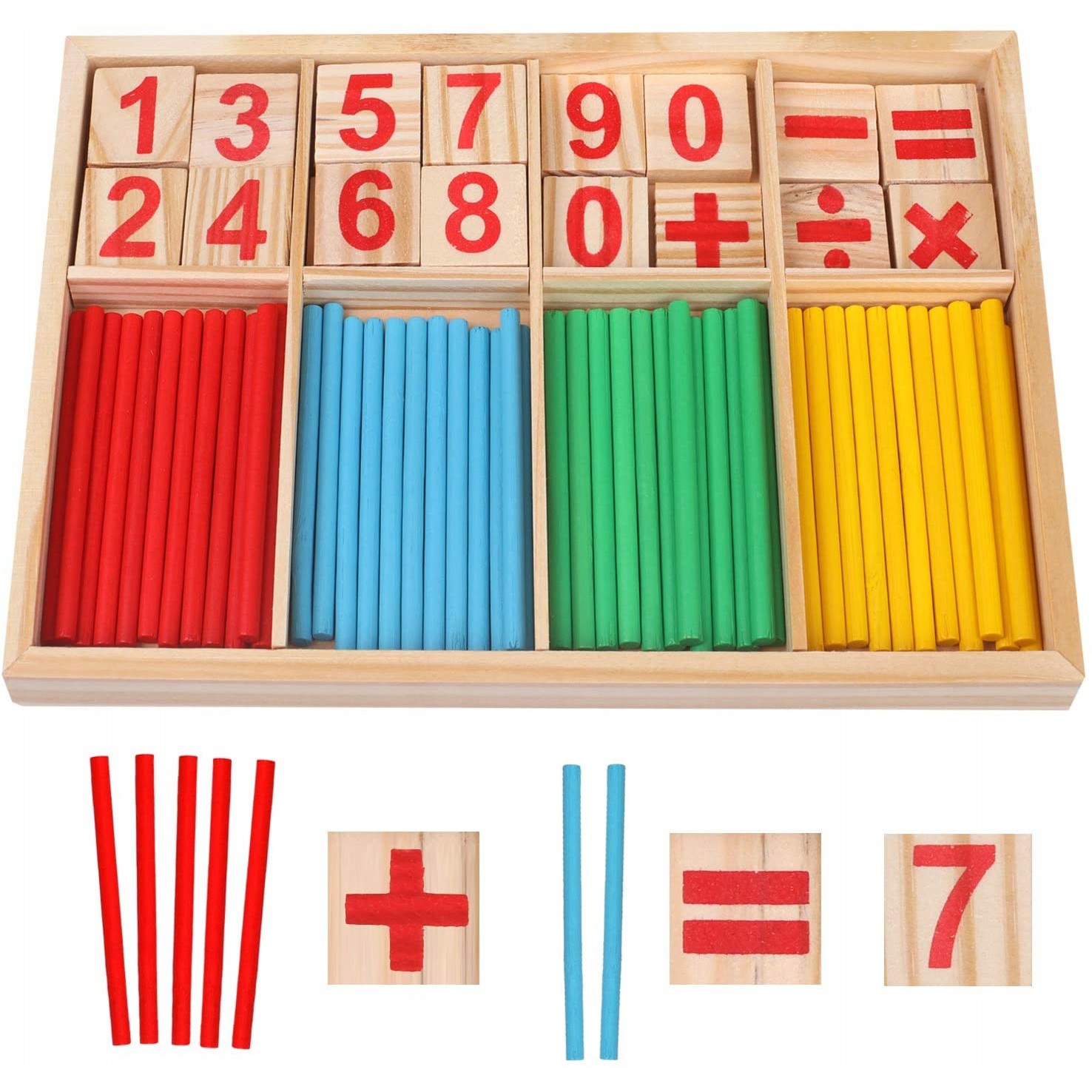 Chiffres en bois, bâtonnets pour l'apprentissage des mathématiques pour enfants 23x15x1,7cm megamix.sk