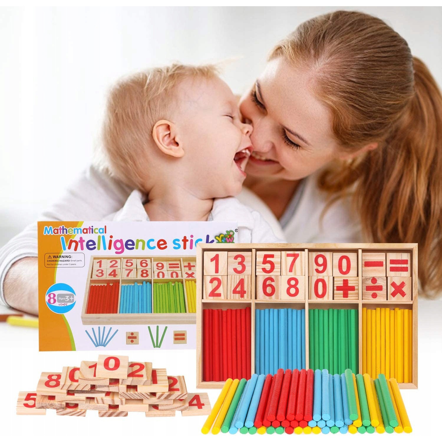 Chiffres en bois, bâtonnets pour l'apprentissage des mathématiques pour enfants 23x15x1,7cm megamix.sk