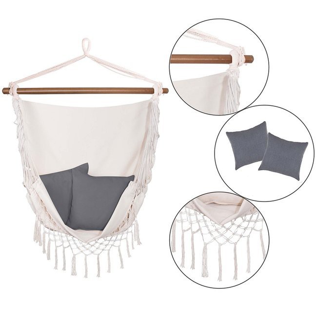 hamac beige coussins gris 130x100cm cadre imprégné megamix.sk