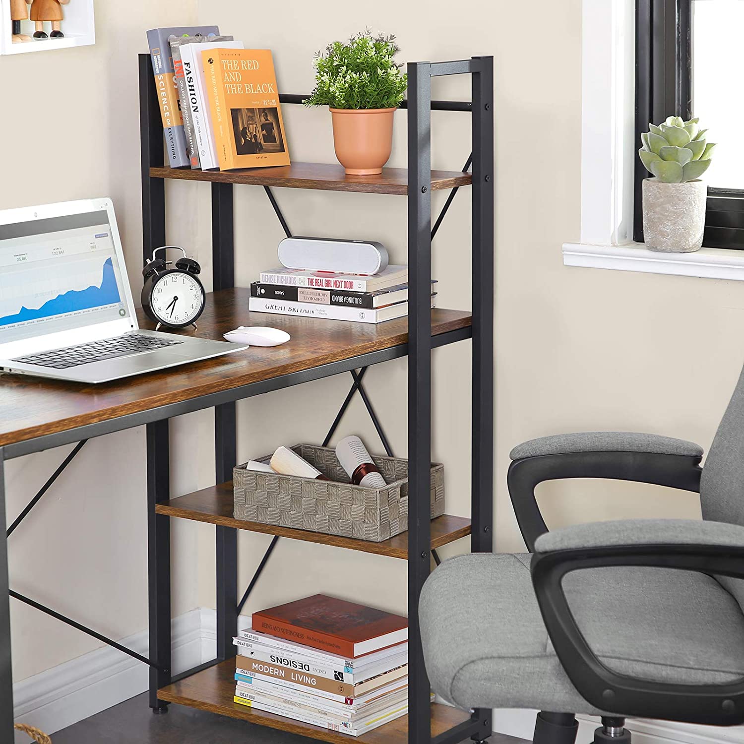 bureau informatique 120x60x120cm avec étagères bois marron métal megamix.sk