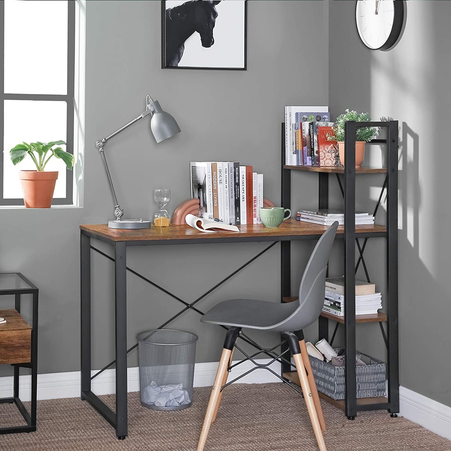 bureau informatique 120x60x120cm avec étagères bois marron métal megamix.sk