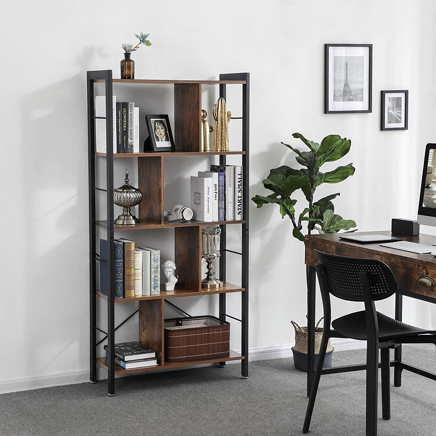 étagère 74x30x154cm rustique brun bois métal megamix.sk