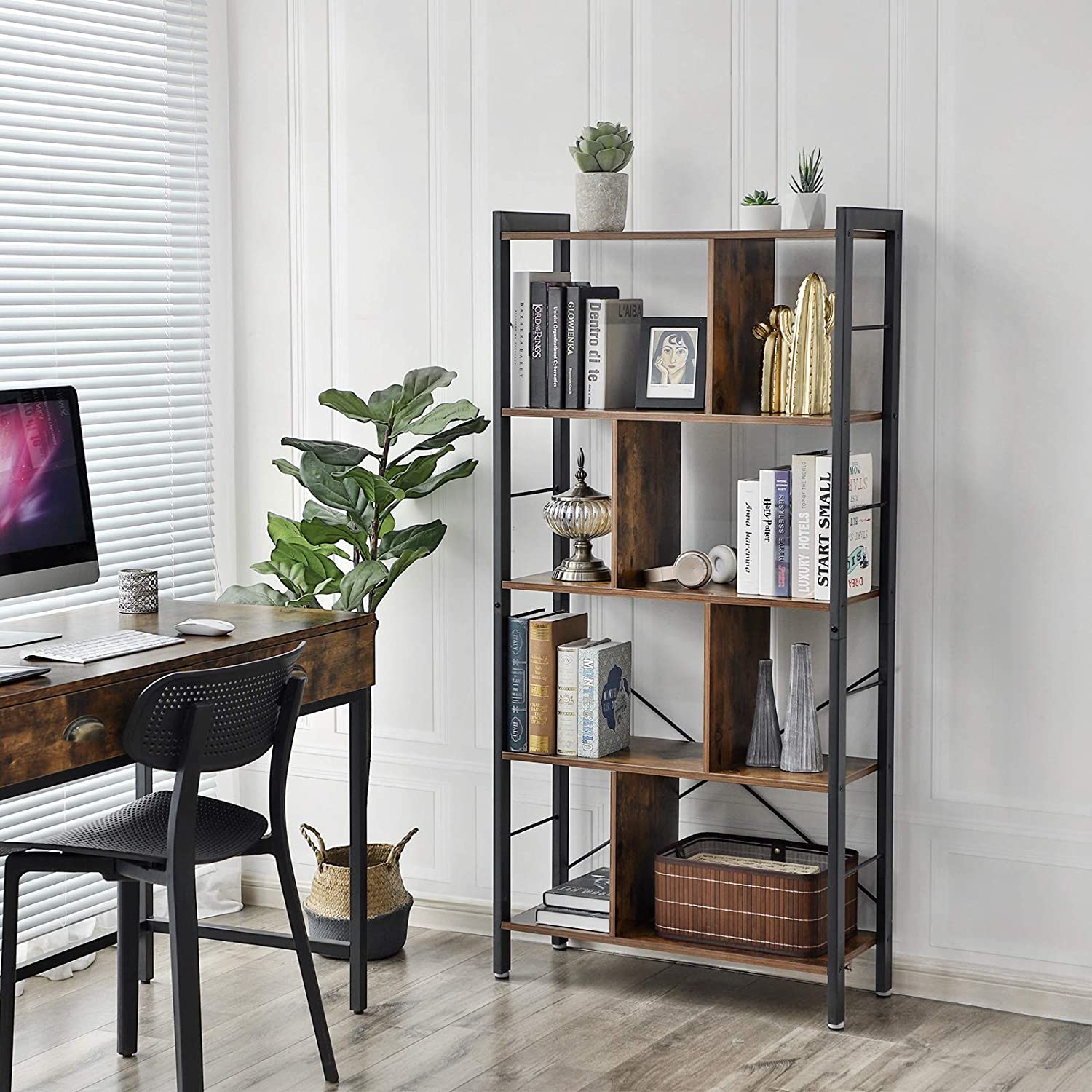 étagère 74x30x154cm rustique brun bois métal megamix.sk