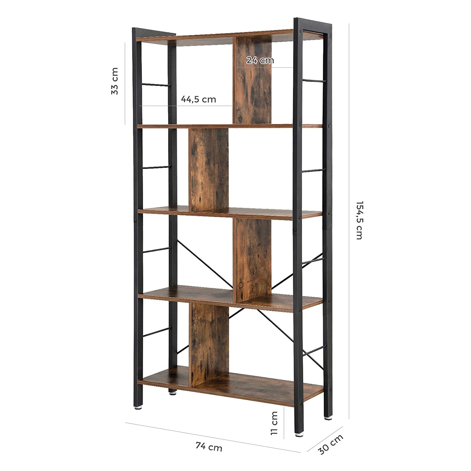 étagère 74x30x154cm rustique brun bois métal megamix.sk