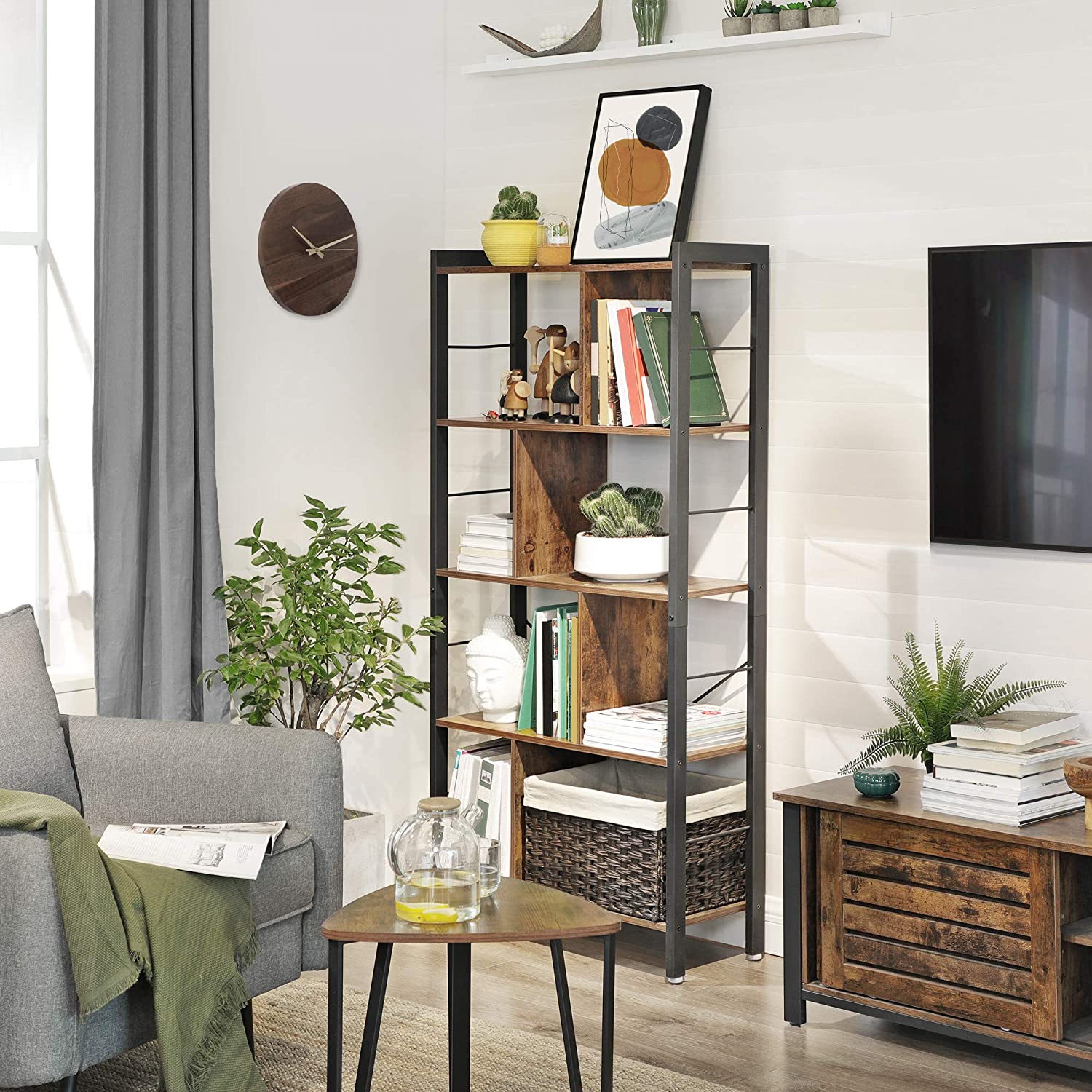 étagère 74x30x154cm rustique brun bois métal megamix.sk