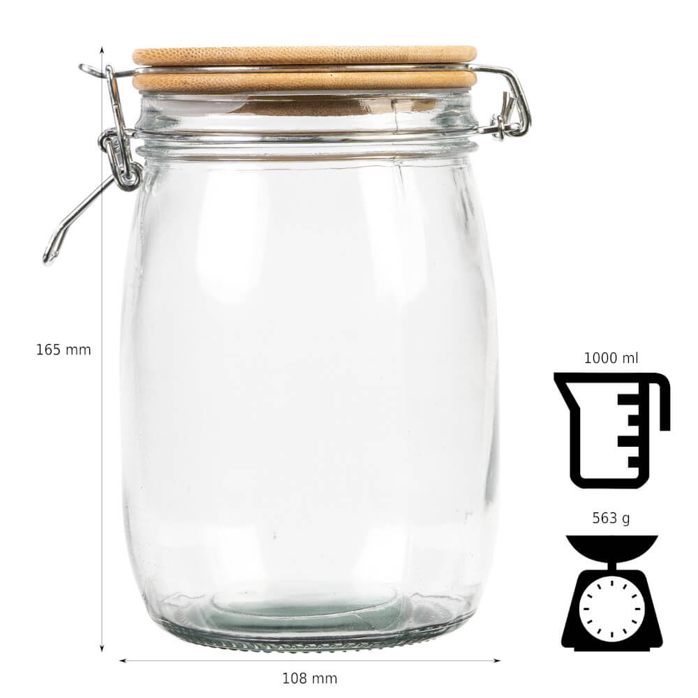 Récipient en verre boîte 1000ml 16cm avec couvercle hermétique en bois megamix.sk
