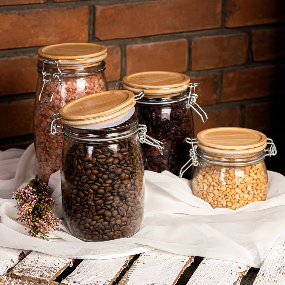 Récipient en verre boîte 1000ml 16cm avec couvercle hermétique en bois megamix.sk