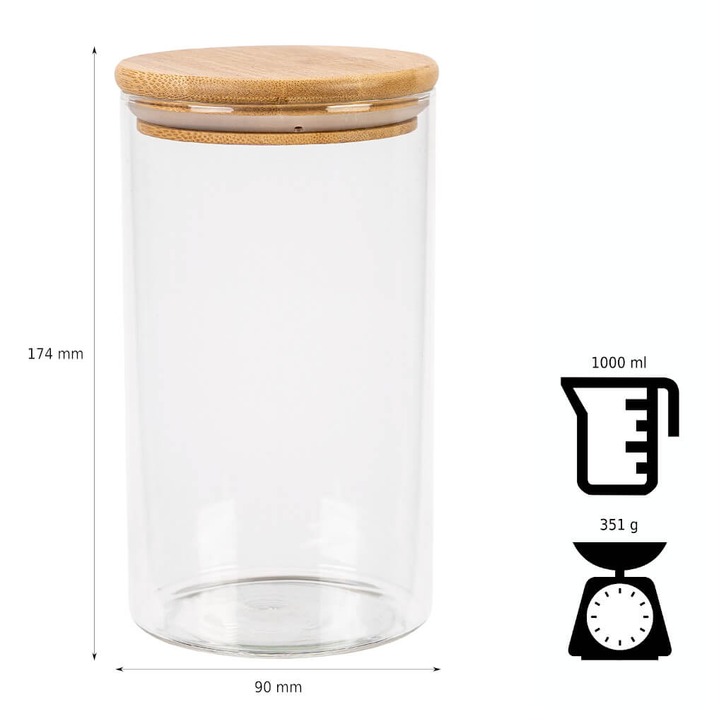 Contenant en verre boîte 1000ml 17cm avec couvercle en bois megamix.sk
