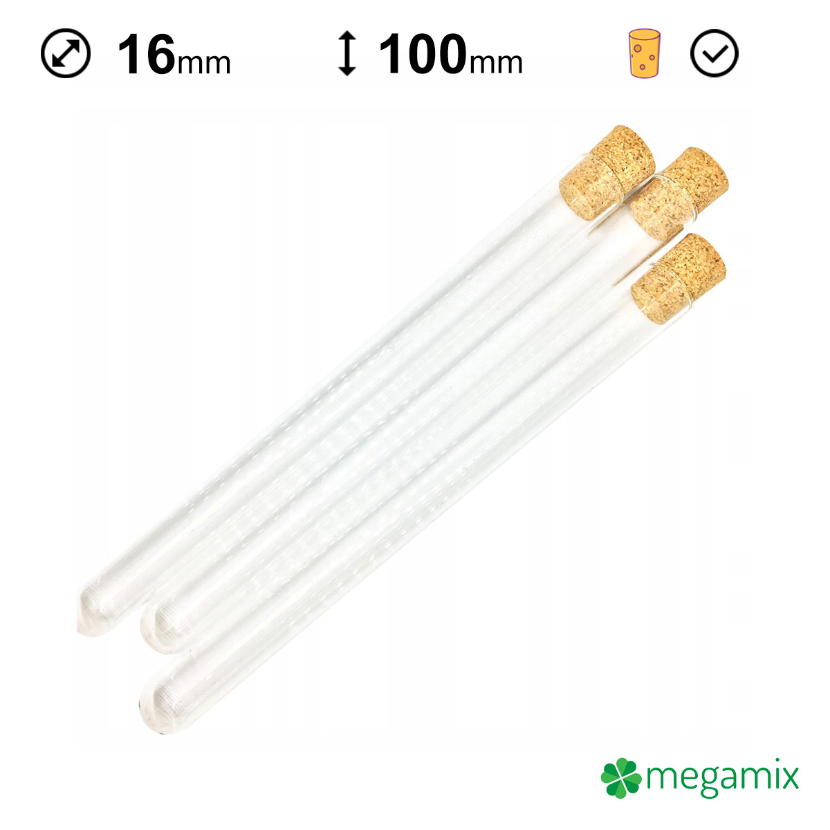 tube à essai en verre avec bouchon en liège 100mm diamètre 16mm 10pcs megamix.sk