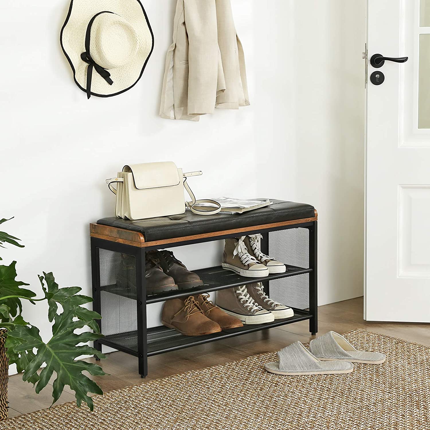 meuble à chaussures avec siège 80x30x48cm métal bois simili cuir megamix.sk