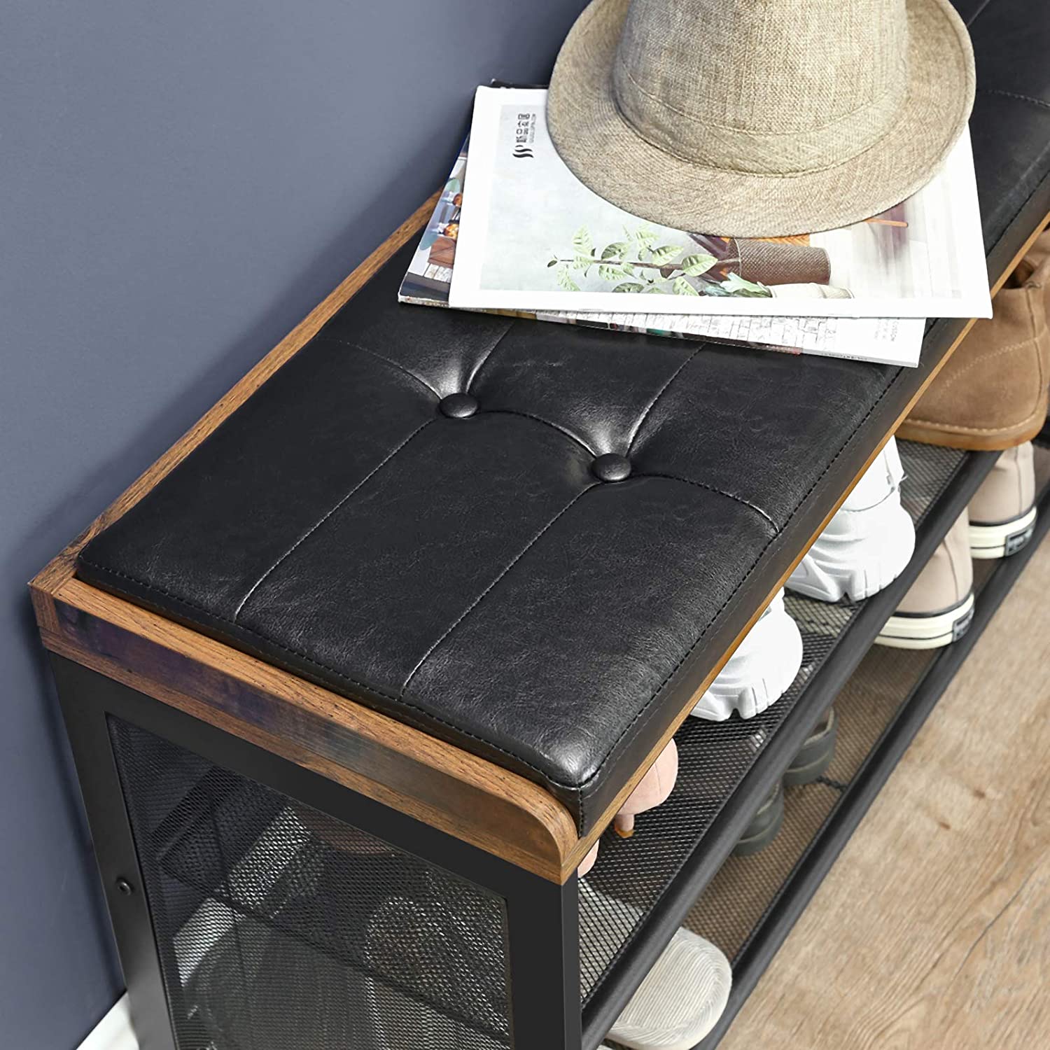meuble à chaussures avec siège 80x30x48cm métal bois simili cuir megamix.sk