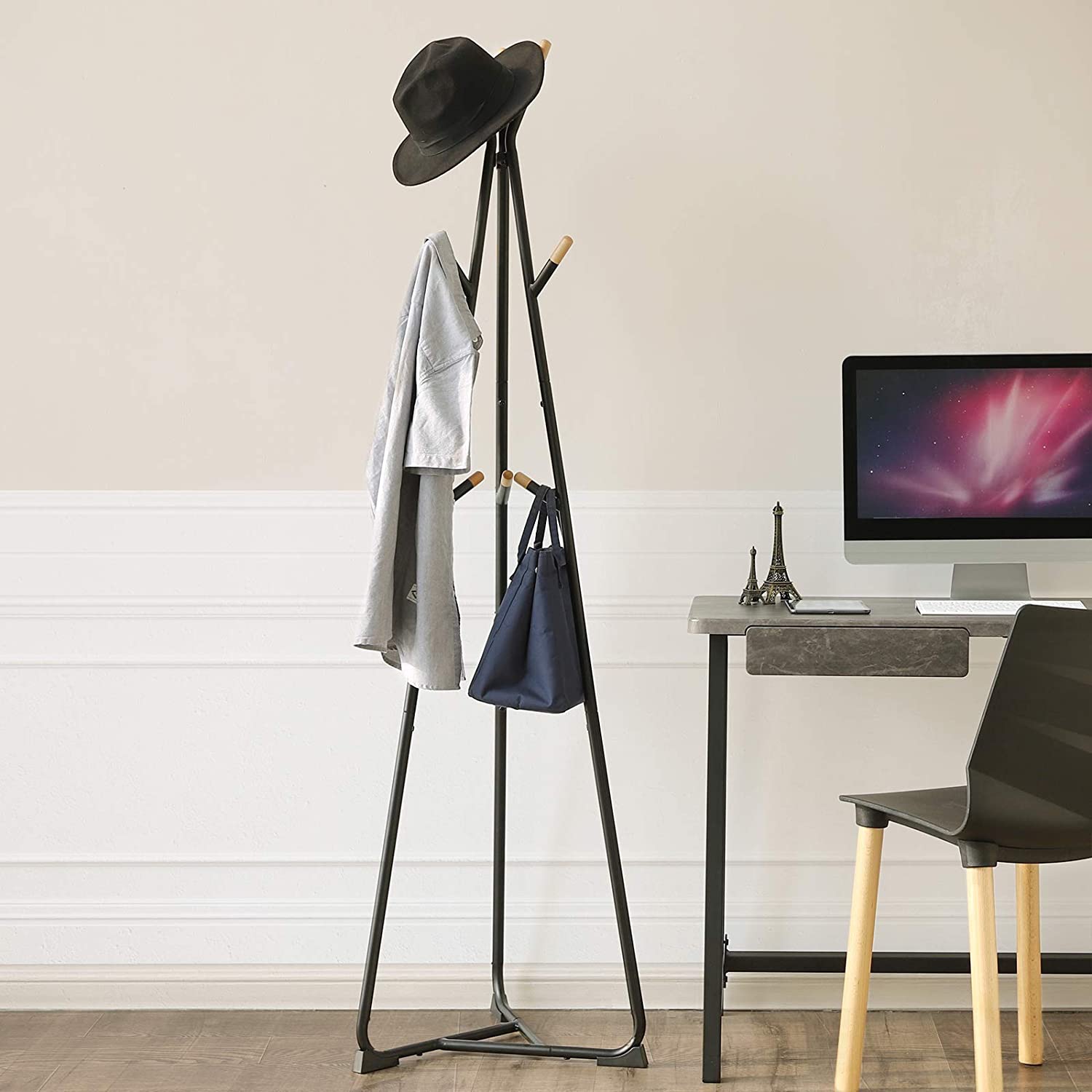 porte-manteau sur pied pour couloir 49x49x172cm hêtre métal megamix.sk