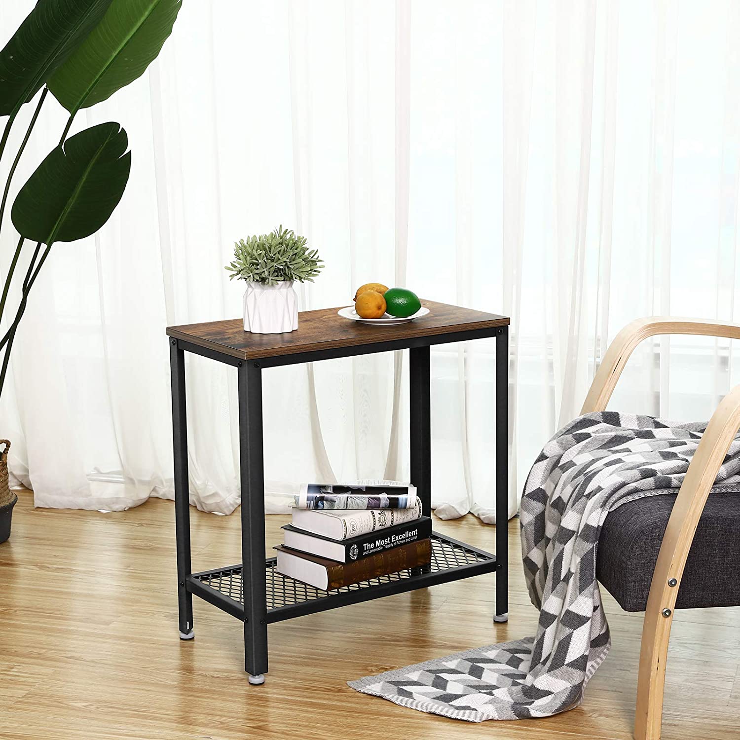 table 60x30x60cm avec étagère bois brun métal megamix.sk