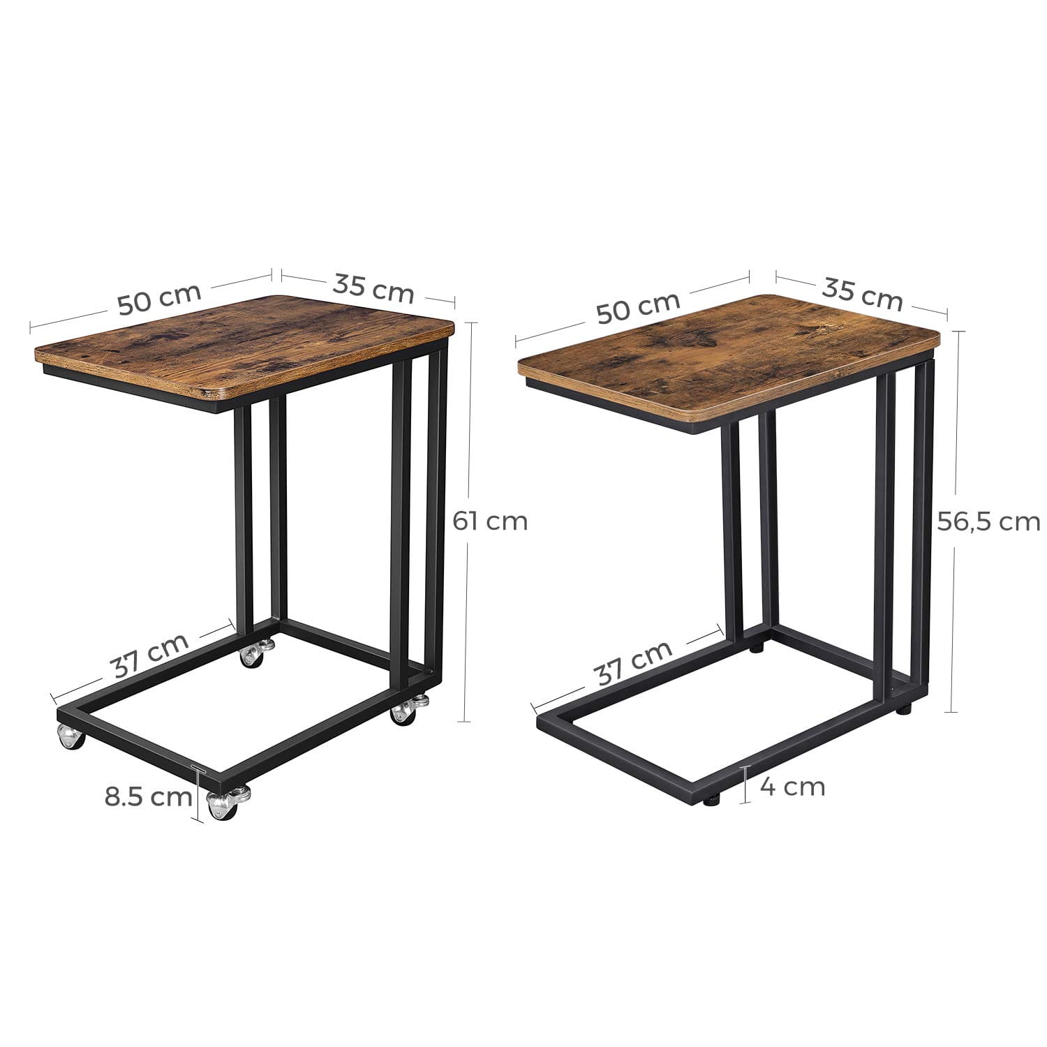 table à roulettes 50x35x61cm bois brun rustique métal megamix.sk