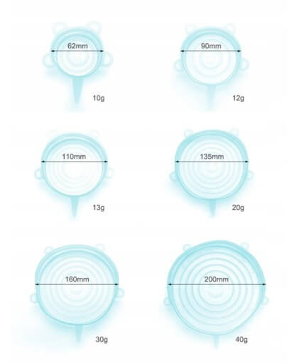 Couvercles universels en silicone pour aliments 6 pcs megamix.sk