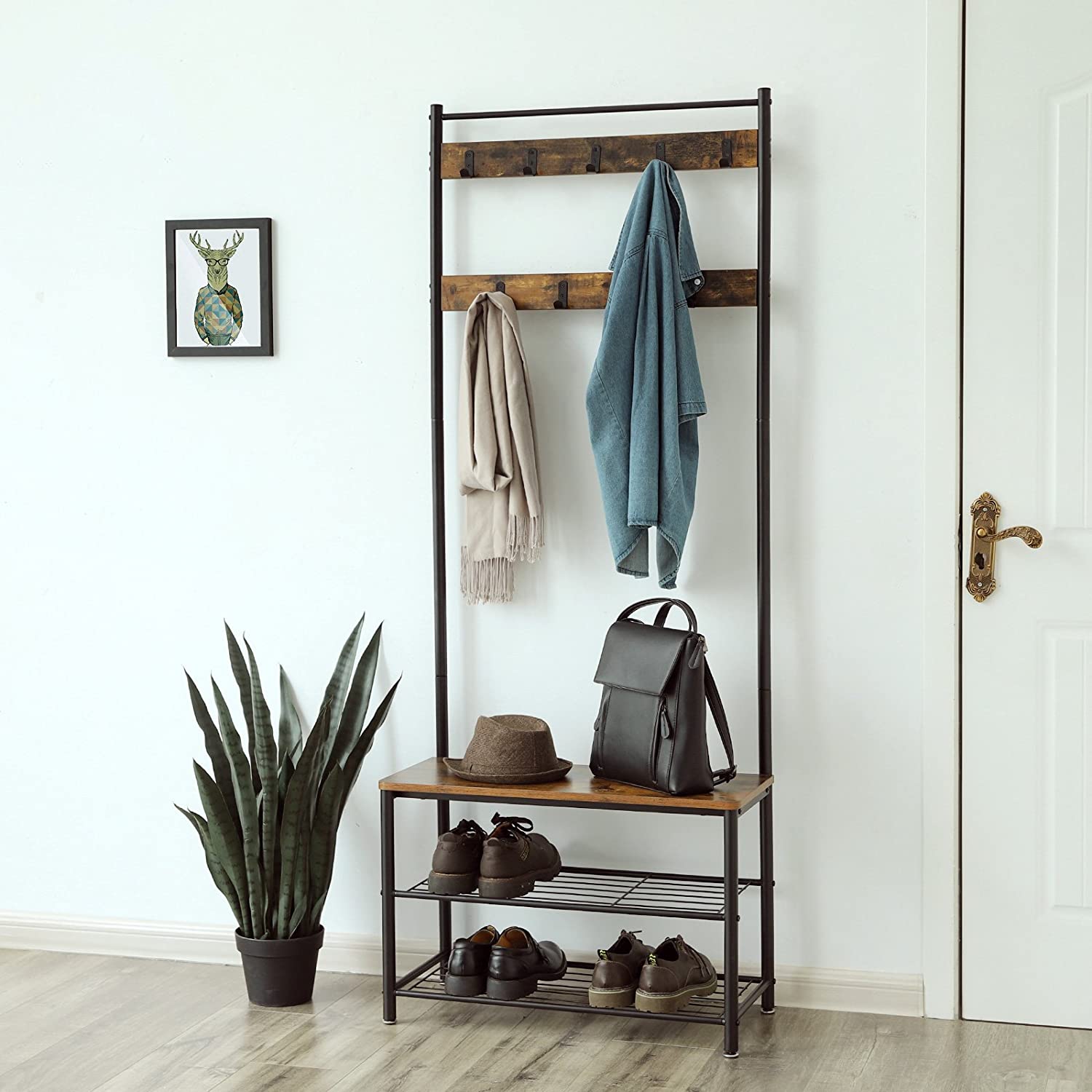 porte-manteau avec siège 70x32x175cm bois, métal marron megamix.sk