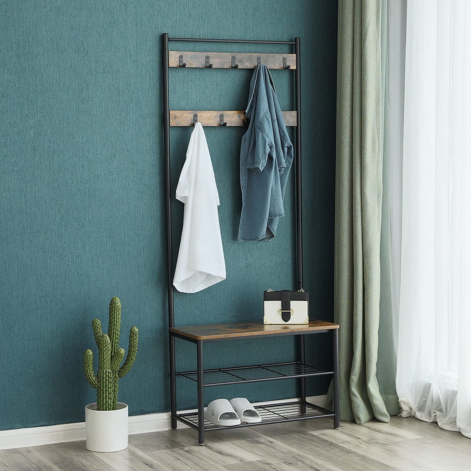 porte-manteau avec siège 70x32x175cm bois, métal marron megamix.sk