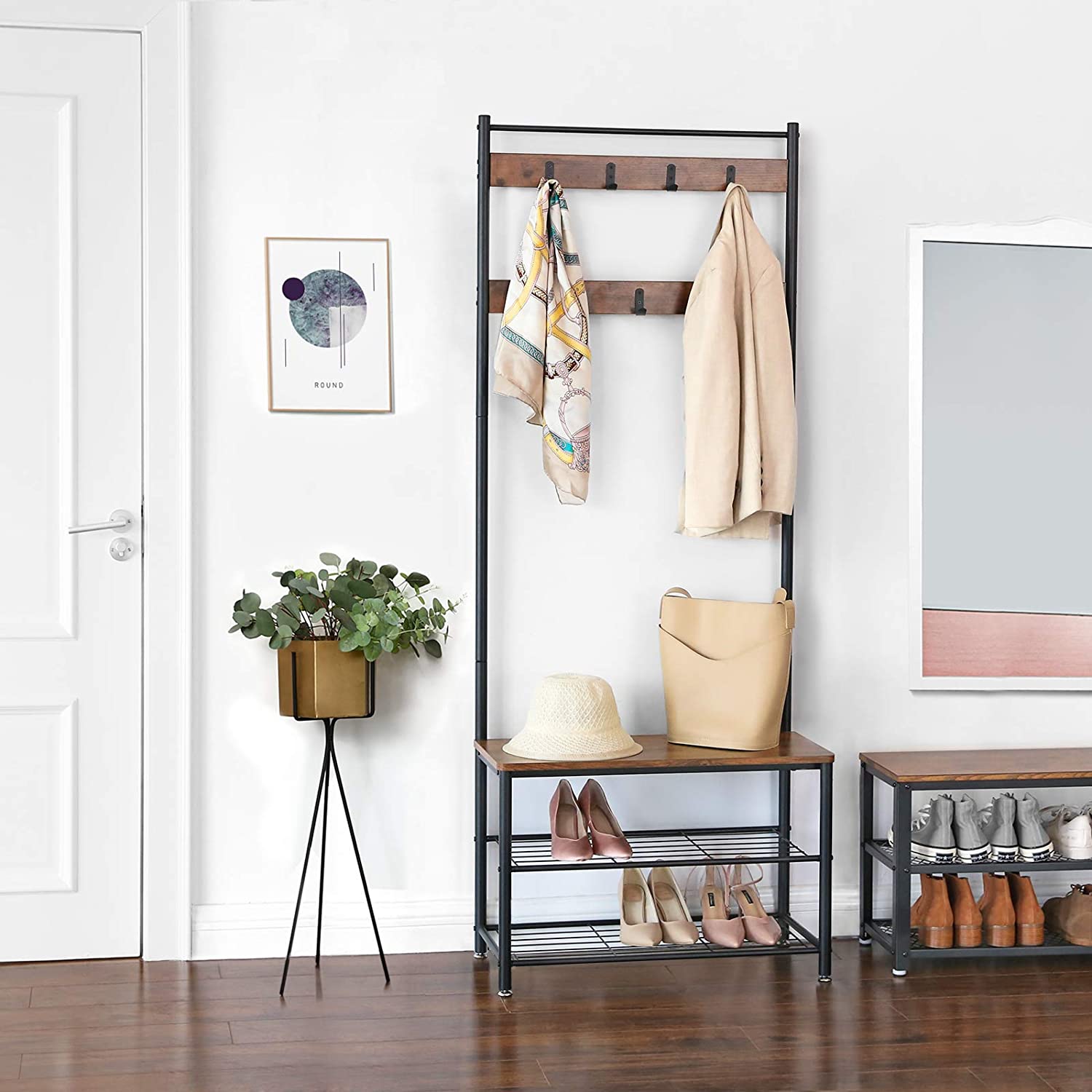 porte-manteau avec siège 70x32x175cm bois, métal marron megamix.sk