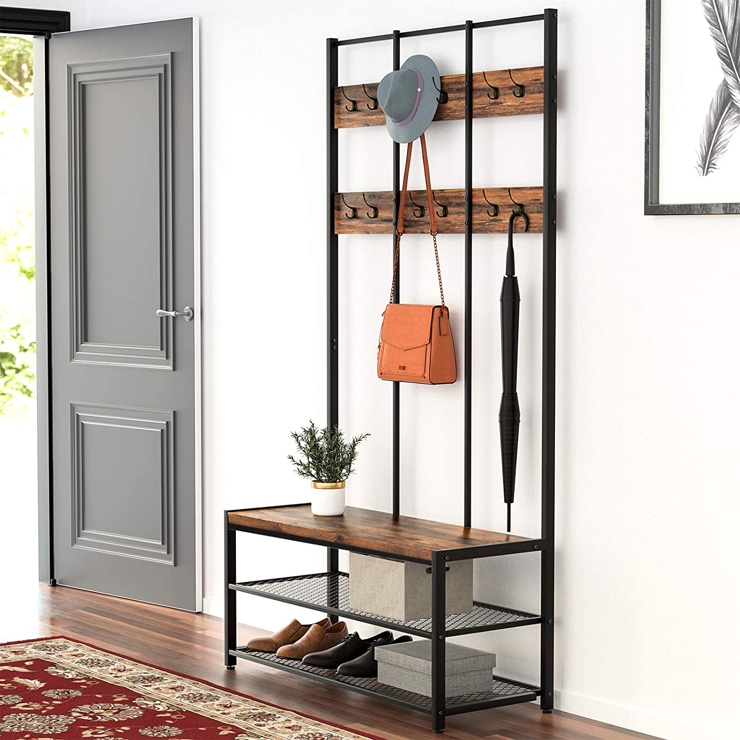 porte-manteau avec siège et espace de rangement 100x40x186cm megamix.sk