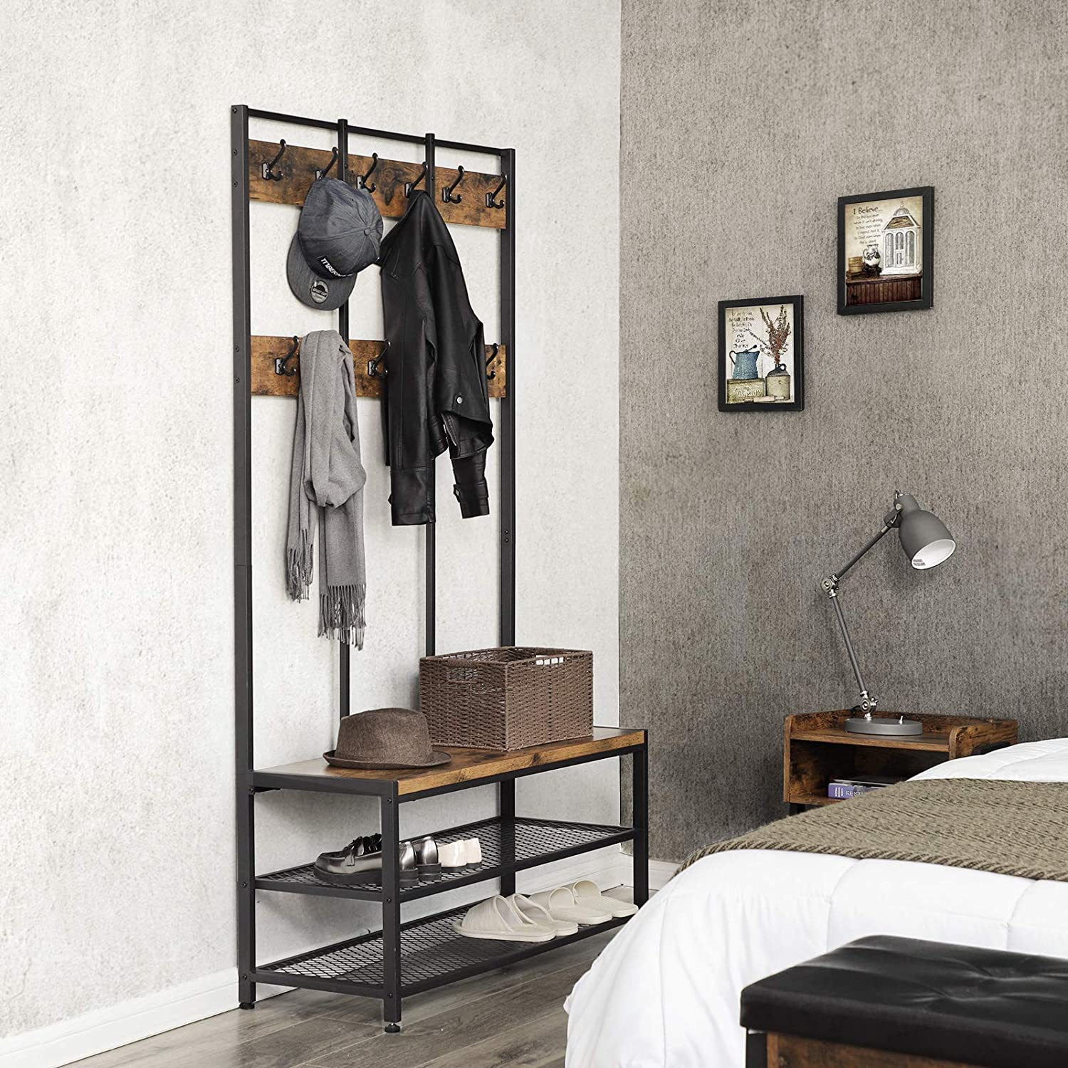 porte-manteau avec siège et espace de rangement 100x40x186cm megamix.sk
