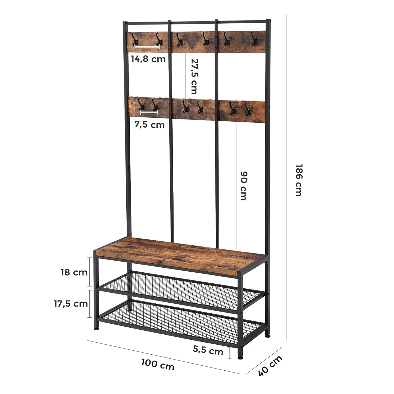 porte-manteau avec siège et espace de rangement 100x40x186cm megamix.sk