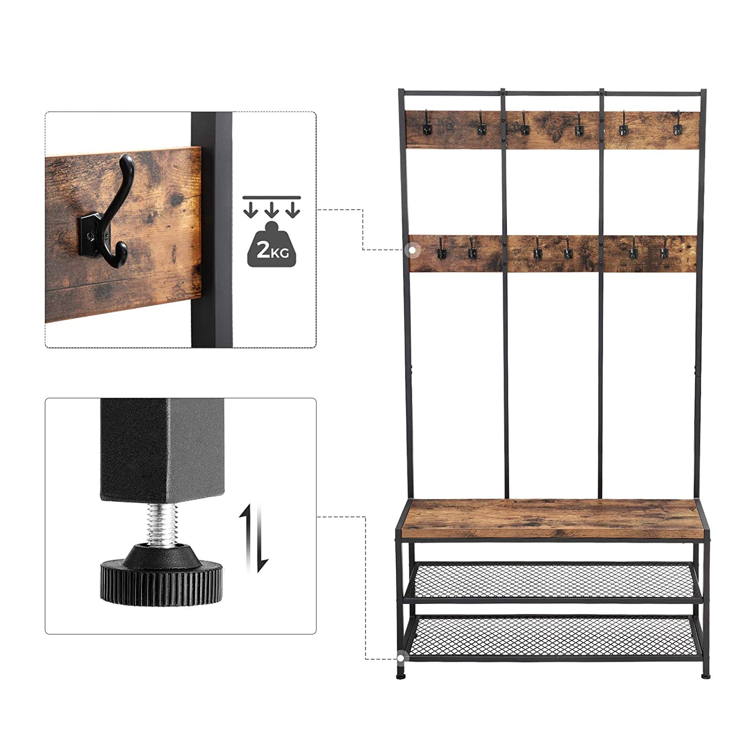 porte-manteau avec siège et espace de rangement 100x40x186cm megamix.sk