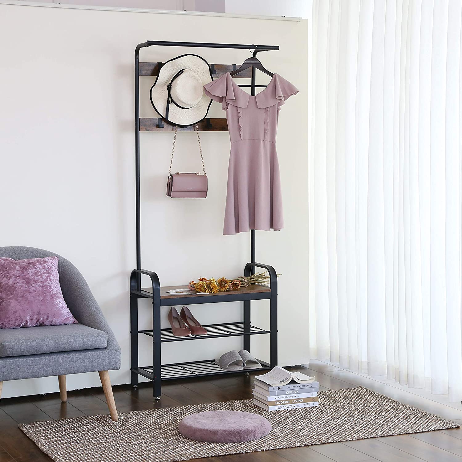 porte-manteau avec siège et espace de rangement 72x33x183cm megamix.sk
