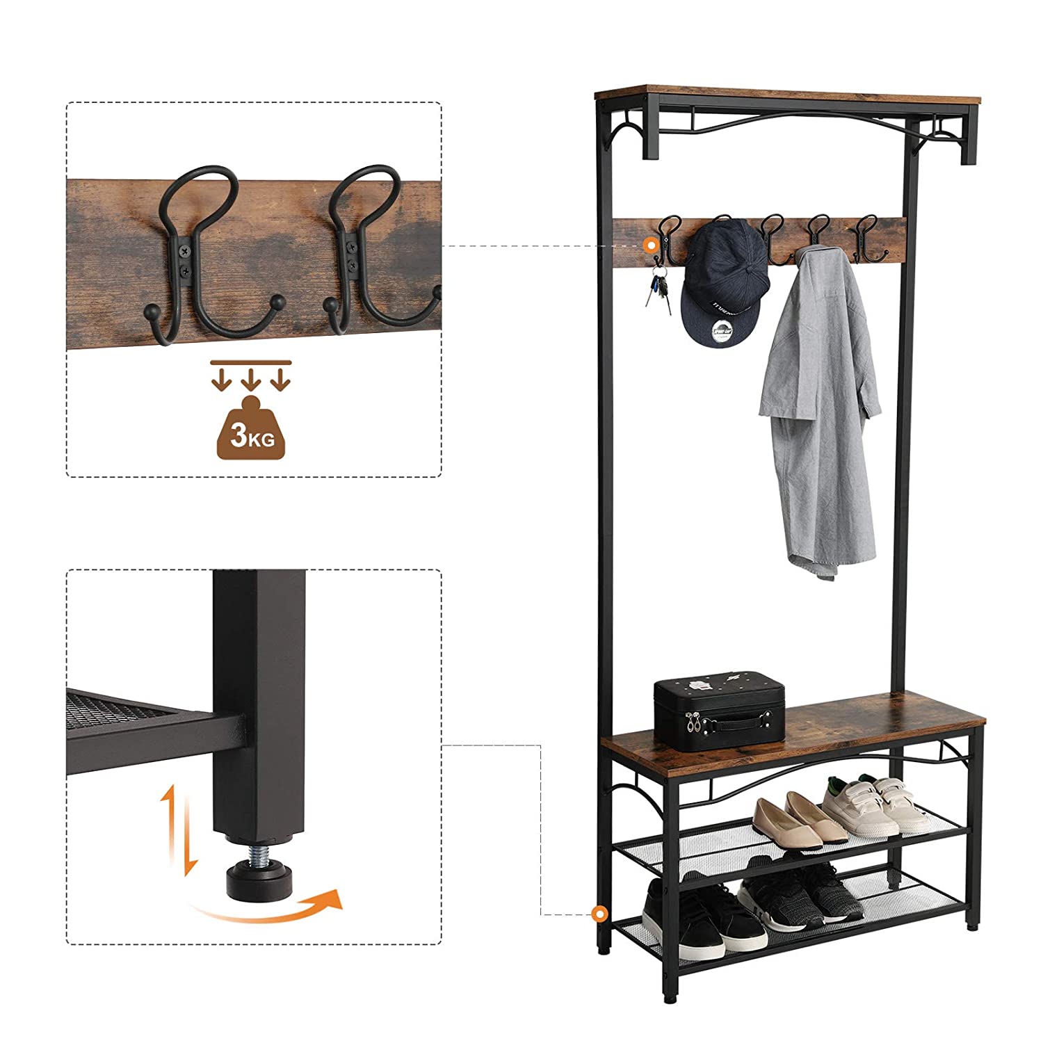 Porte-manteau avec siège et espace de rangement 80x30x178cm megamix.sk