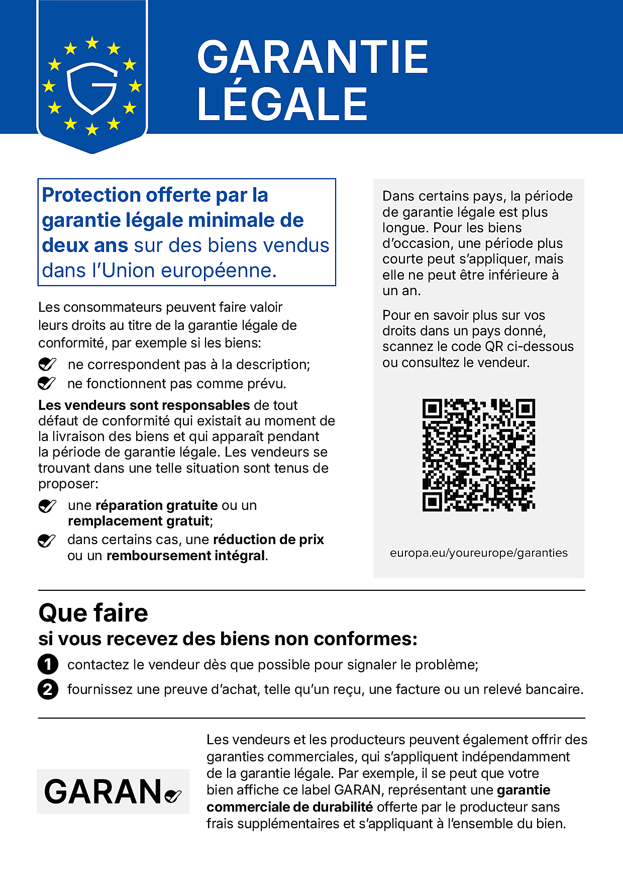 Legal guarantee notice